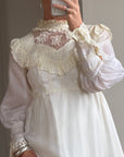 Vintage 60s Lace Yoke Pintuck Embroidered Prairie Wedding Dress