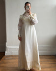 Vintage 60s Lace Yoke Pintuck Embroidered Prairie Wedding Dress