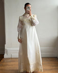 Vintage 60s Lace Yoke Pintuck Embroidered Prairie Wedding Dress