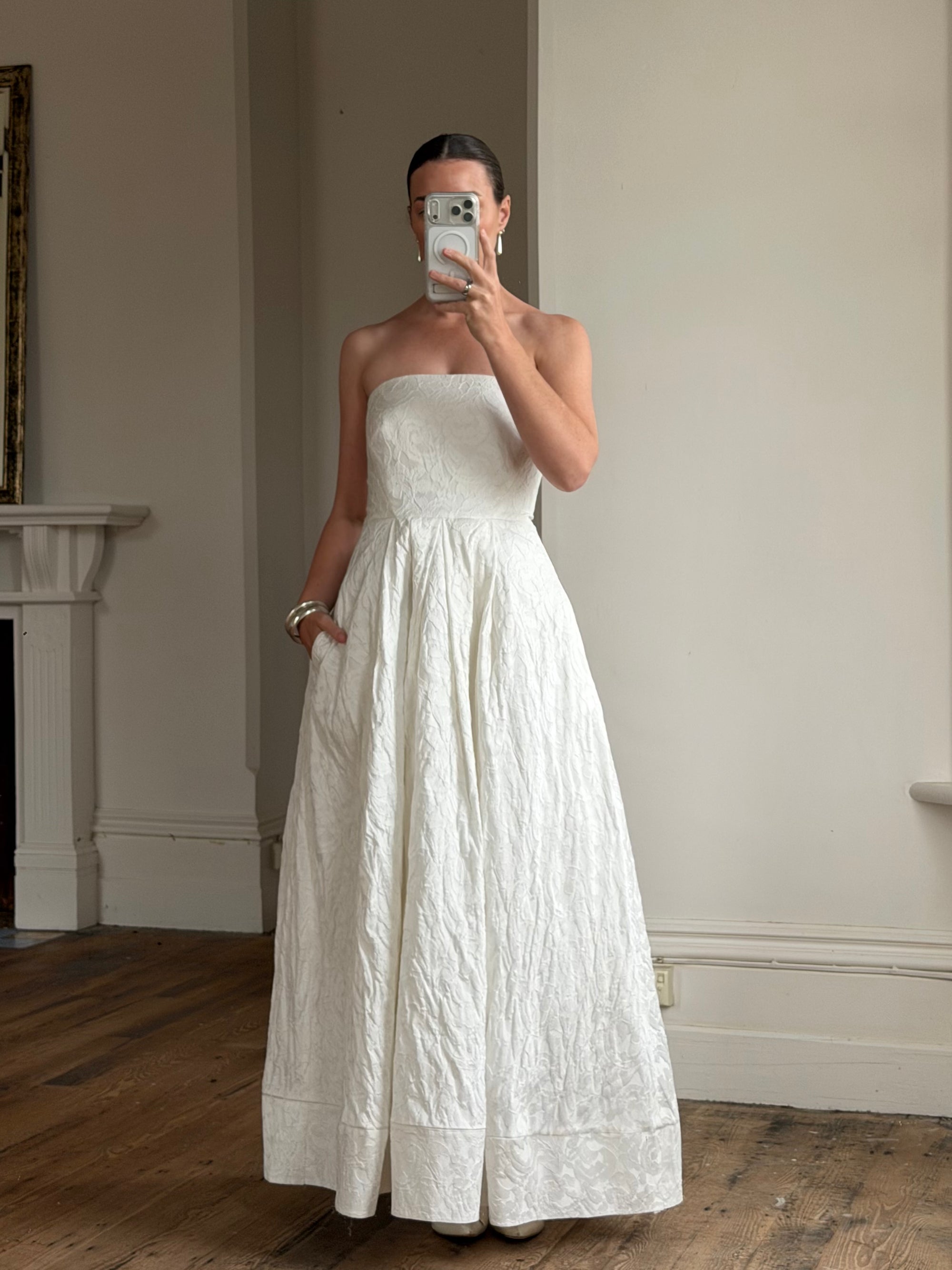 Vintage Y2K Floral Jacquard Strapless Ballgown