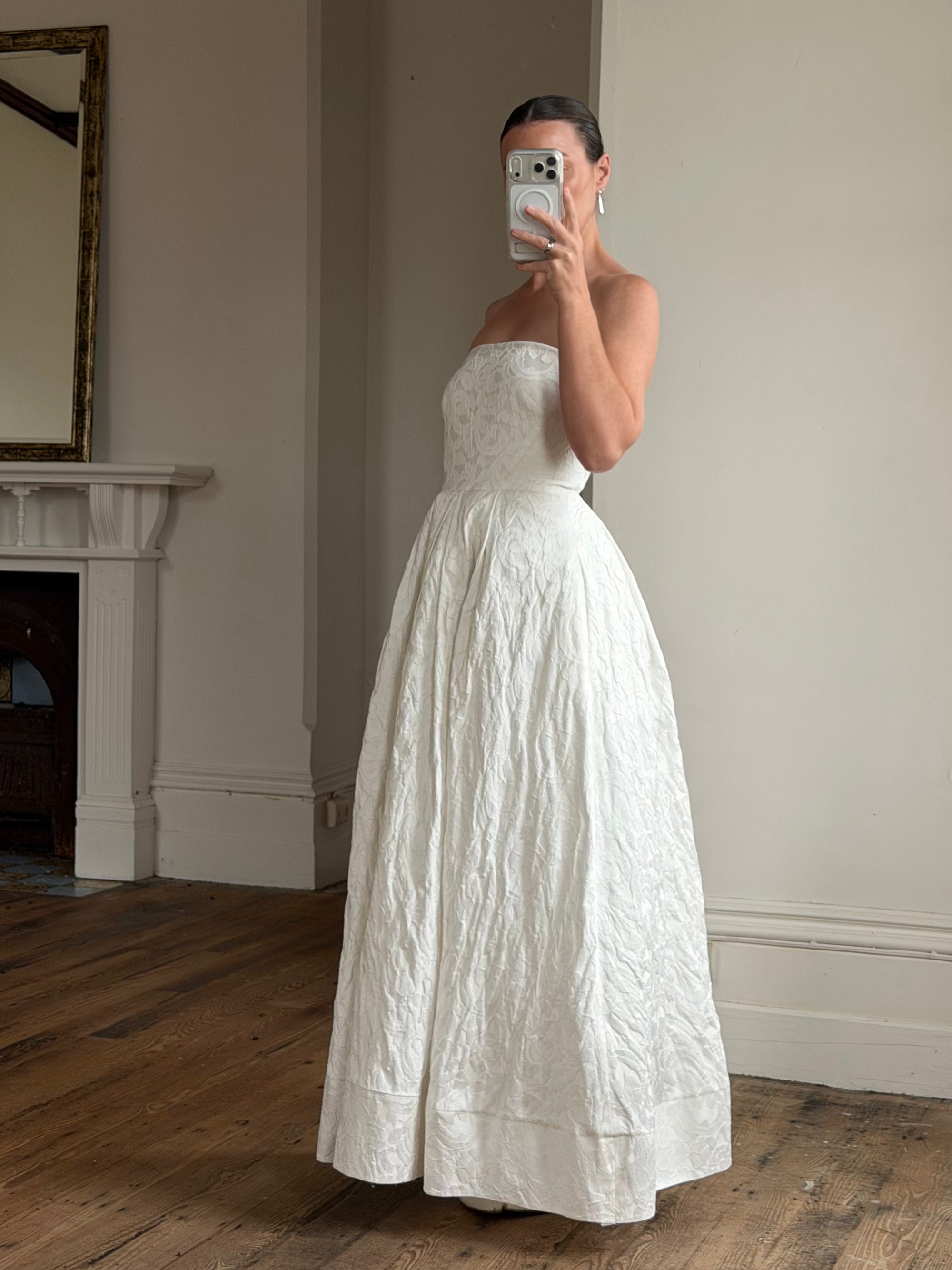Vintage Y2K Floral Jacquard Strapless Ballgown