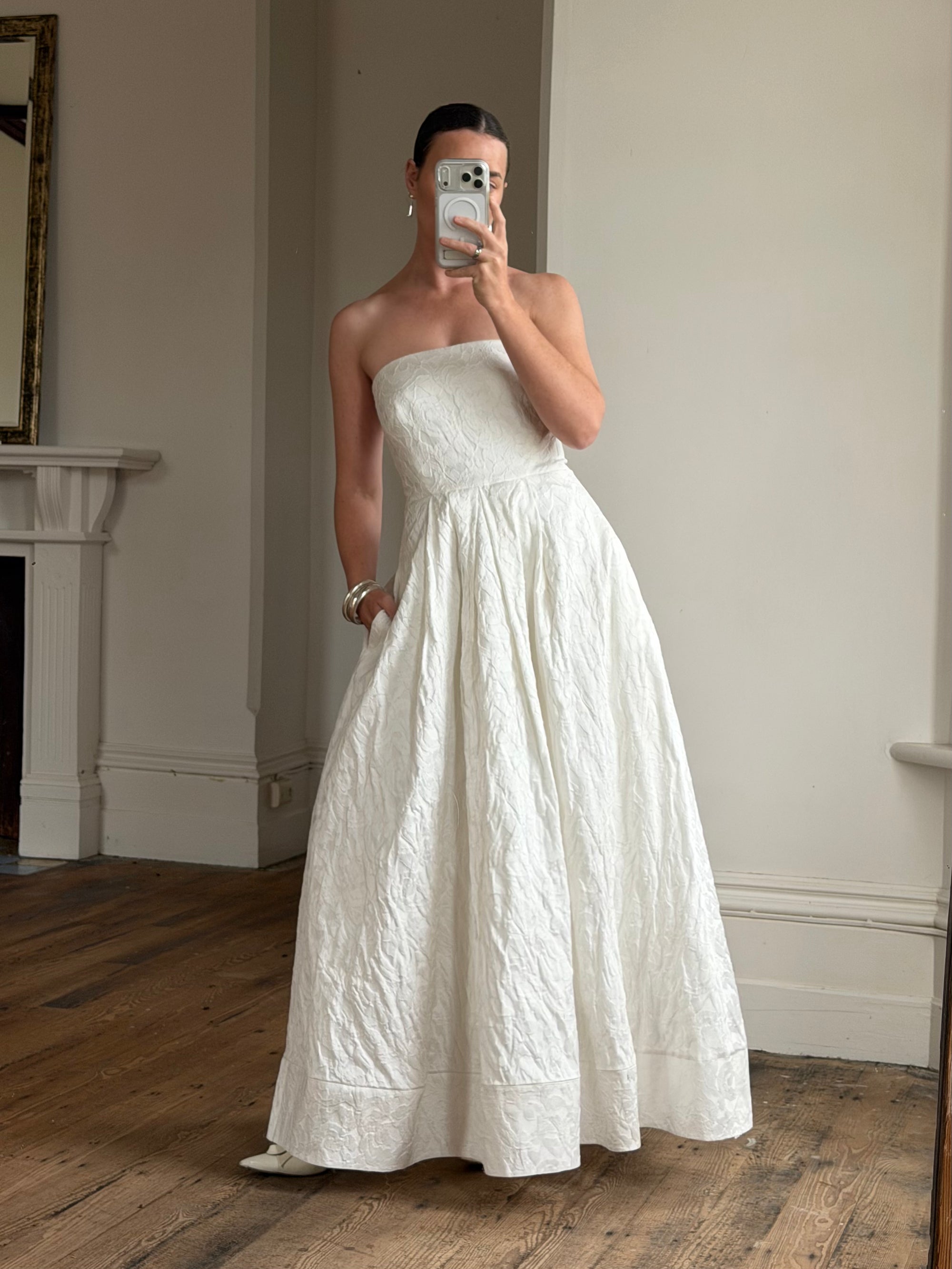 Vintage Y2K Floral Jacquard Strapless Ballgown