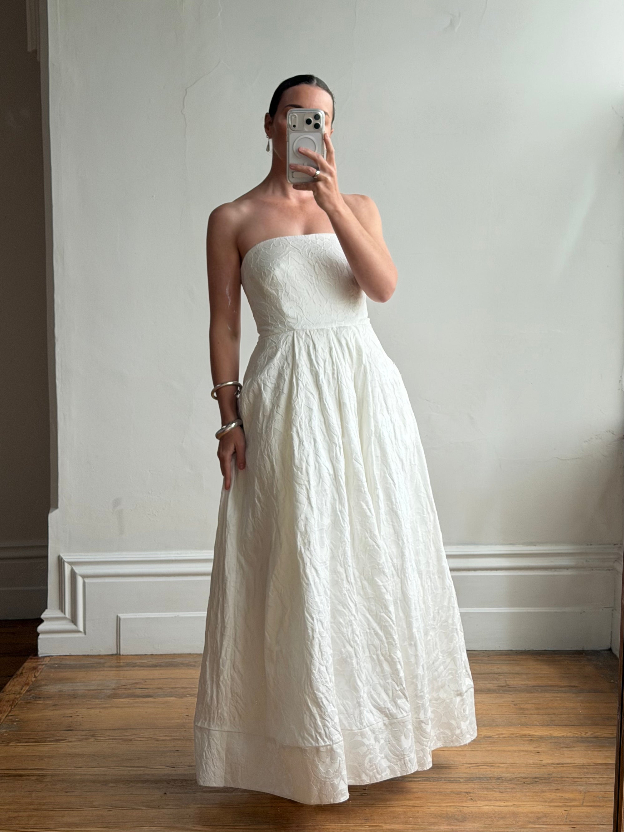 Vintage Y2K Floral Jacquard Strapless Ballgown
