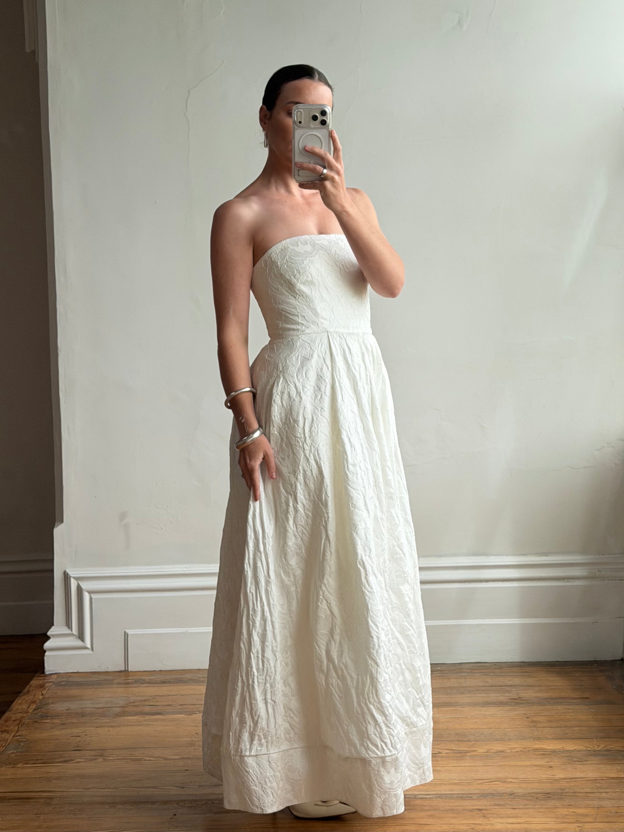 Vintage Y2K Floral Jacquard Strapless Ballgown