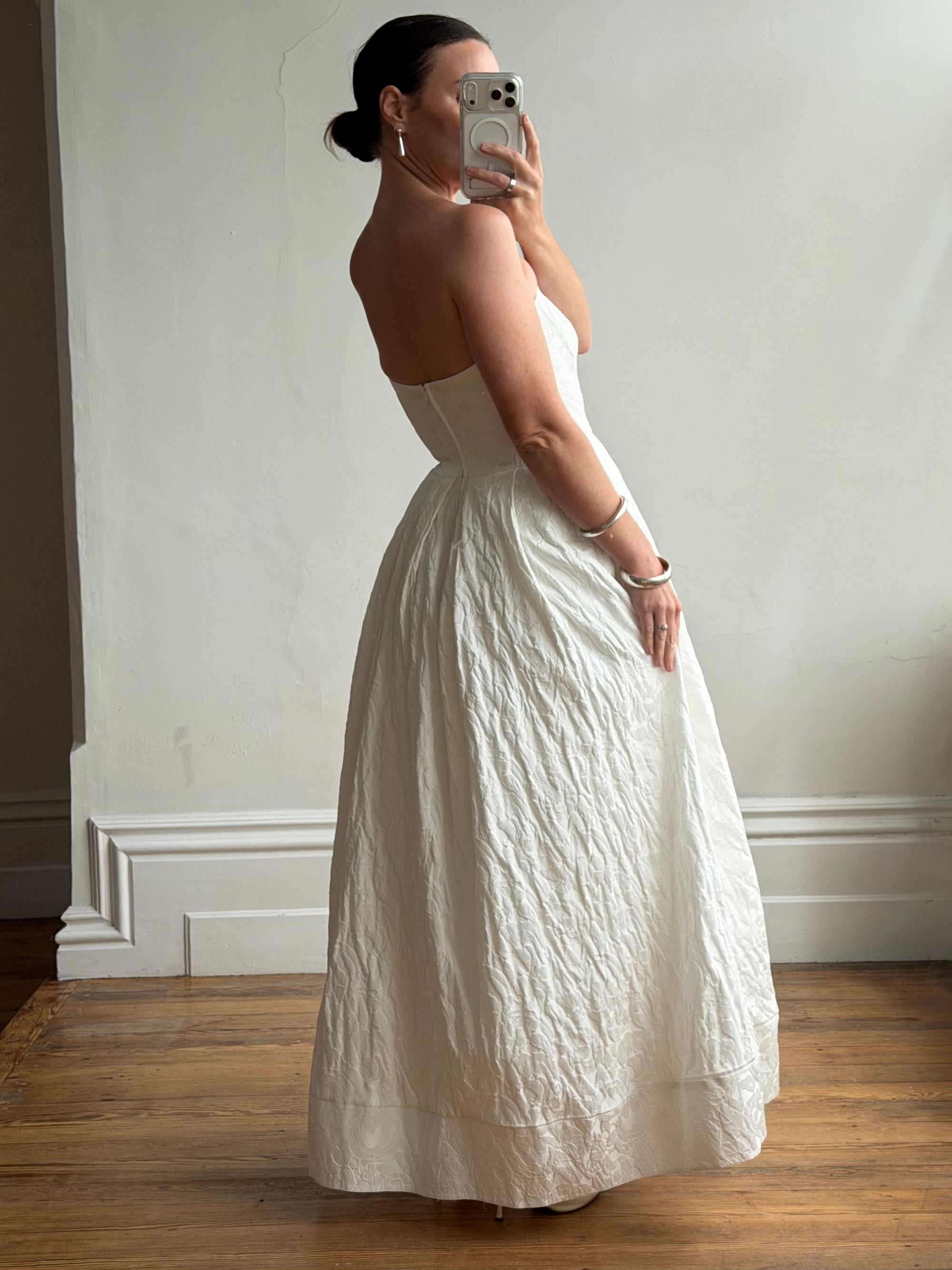 Vintage Y2K Floral Jacquard Strapless Ballgown