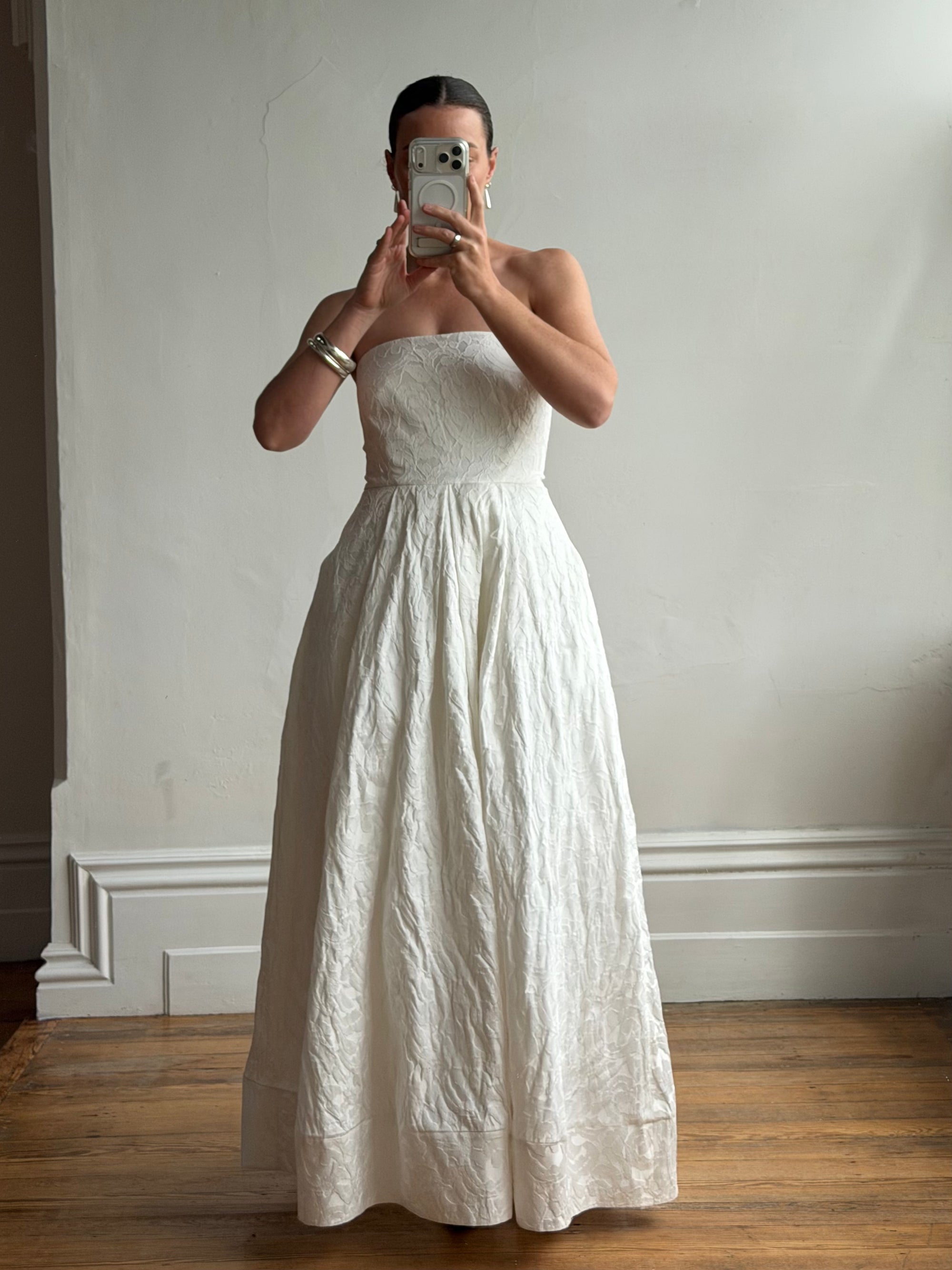 Vintage Y2K Floral Jacquard Strapless Ballgown