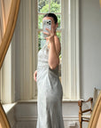 Vintage 90s Silver Grey Beaded Silk Slip Dress and Tie Shawl