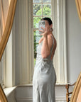 Vintage 90s Silver Grey Beaded Silk Slip Dress and Tie Shawl
