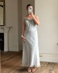 Vintage 90s Silver Grey Beaded Silk Slip Dress and Tie Shawl