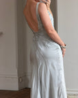 Vintage 90s Silver Grey Beaded Silk Slip Dress and Tie Shawl