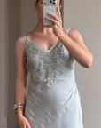 Vintage 90s Silver Grey Beaded Silk Slip Dress and Tie Shawl