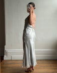 Vintage 90s Silver Grey Beaded Silk Slip Dress and Tie Shawl