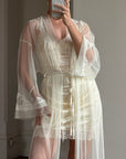 Vintage Y2K Sheer Victoria's Secret Lace Applique Tie Robe