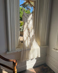 Vintage 90s Pure Silk Embroidered Fringe Maxi Dress Ivory