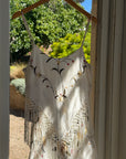 Vintage 90s Pure Silk Embroidered Fringe Maxi Dress Ivory