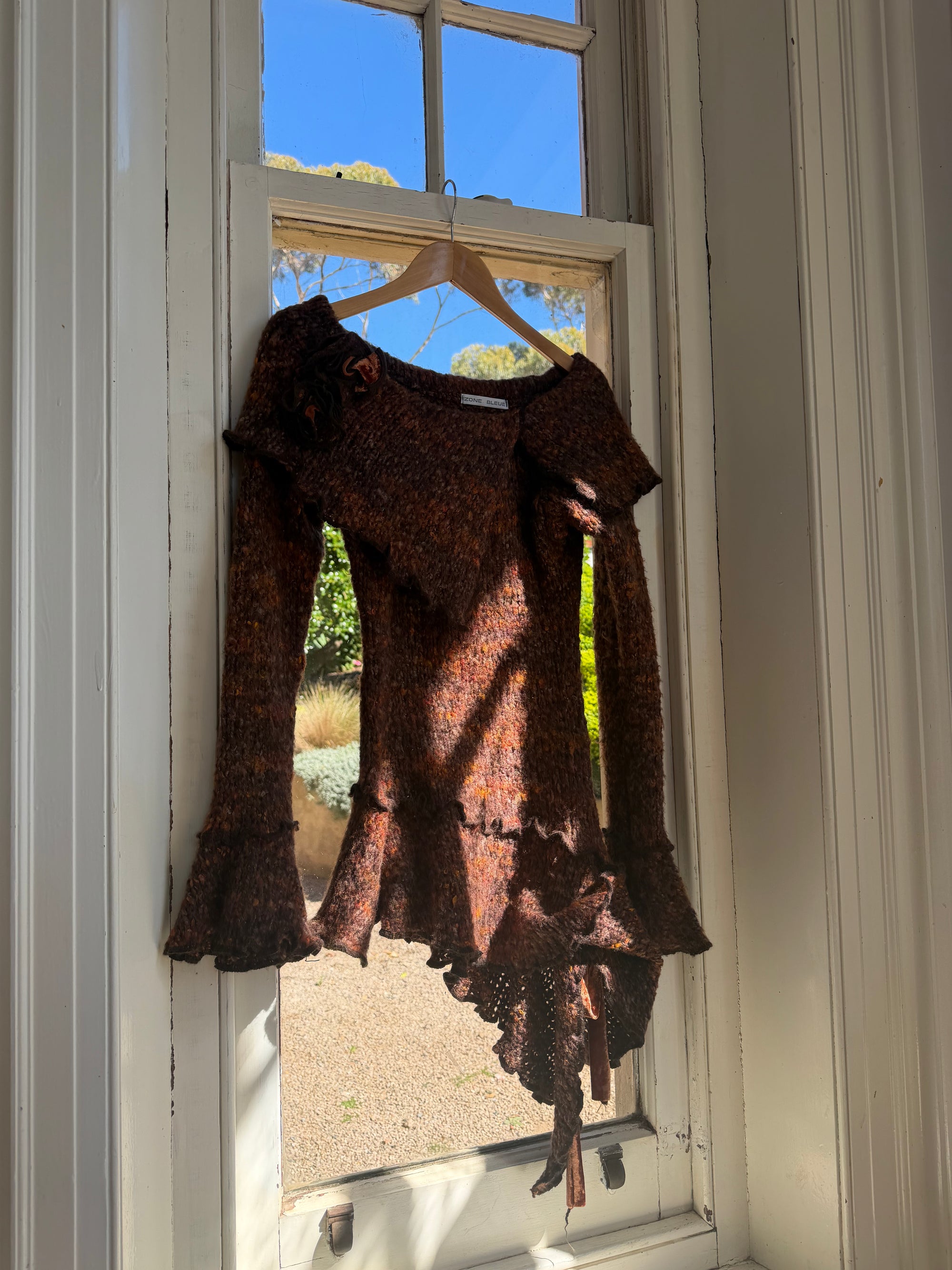 Vintage 90s Chunky Knit Fairy Top with Flowers Rust