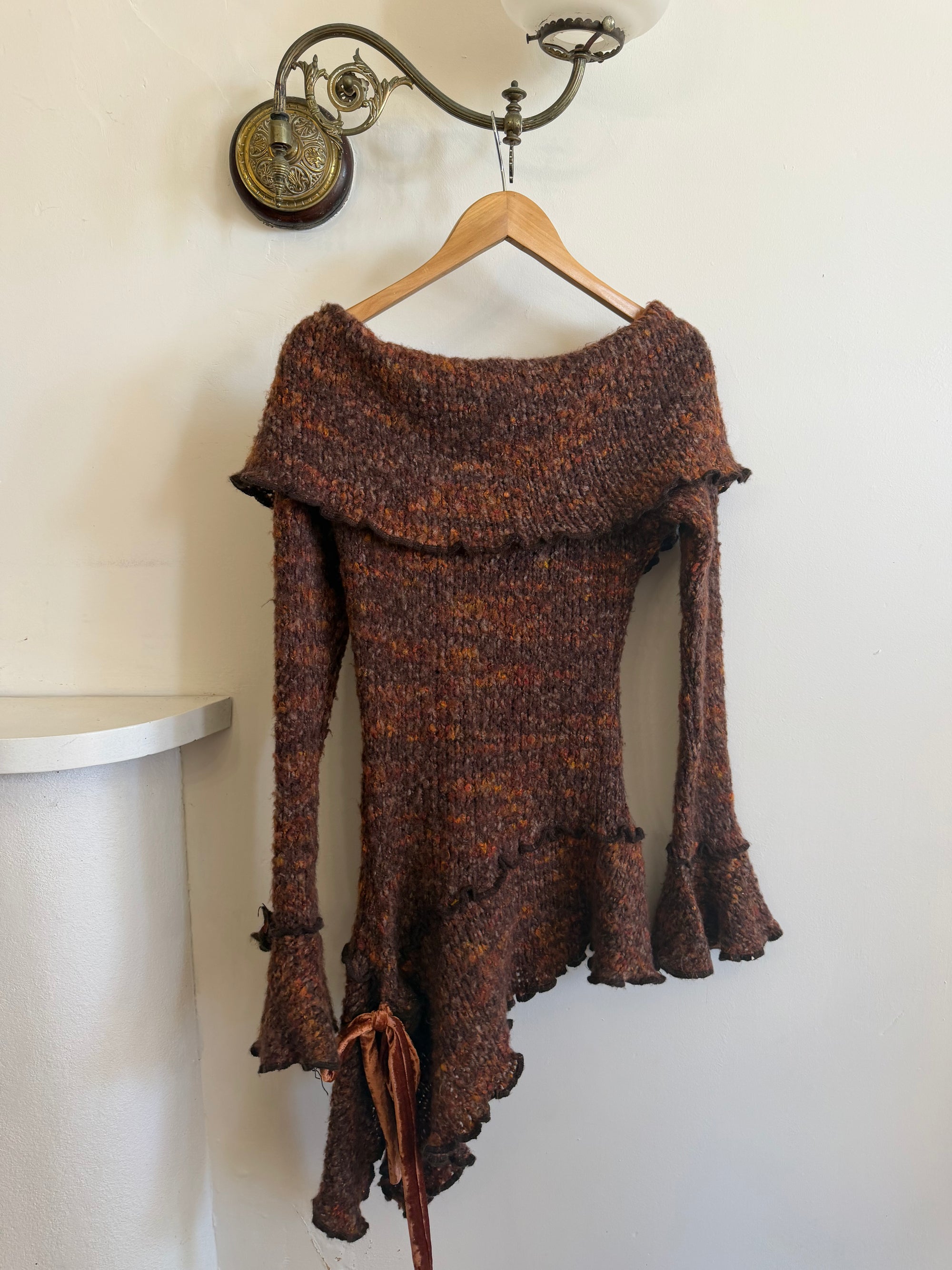 Vintage 90s Chunky Knit Fairy Top with Flowers Rust