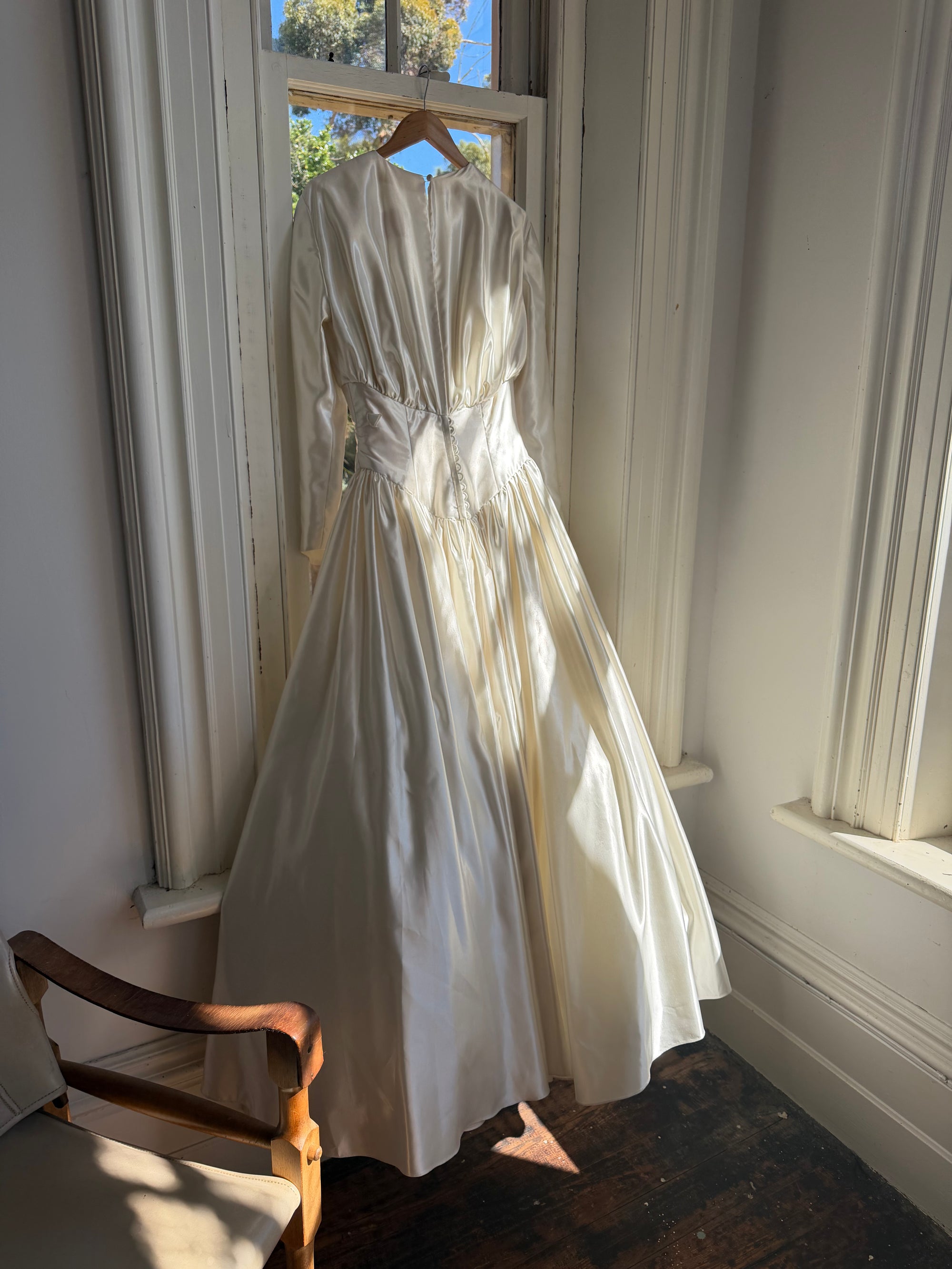 Vintage 90s Australian Made Satin Rosette Basque Waist Ballgown
