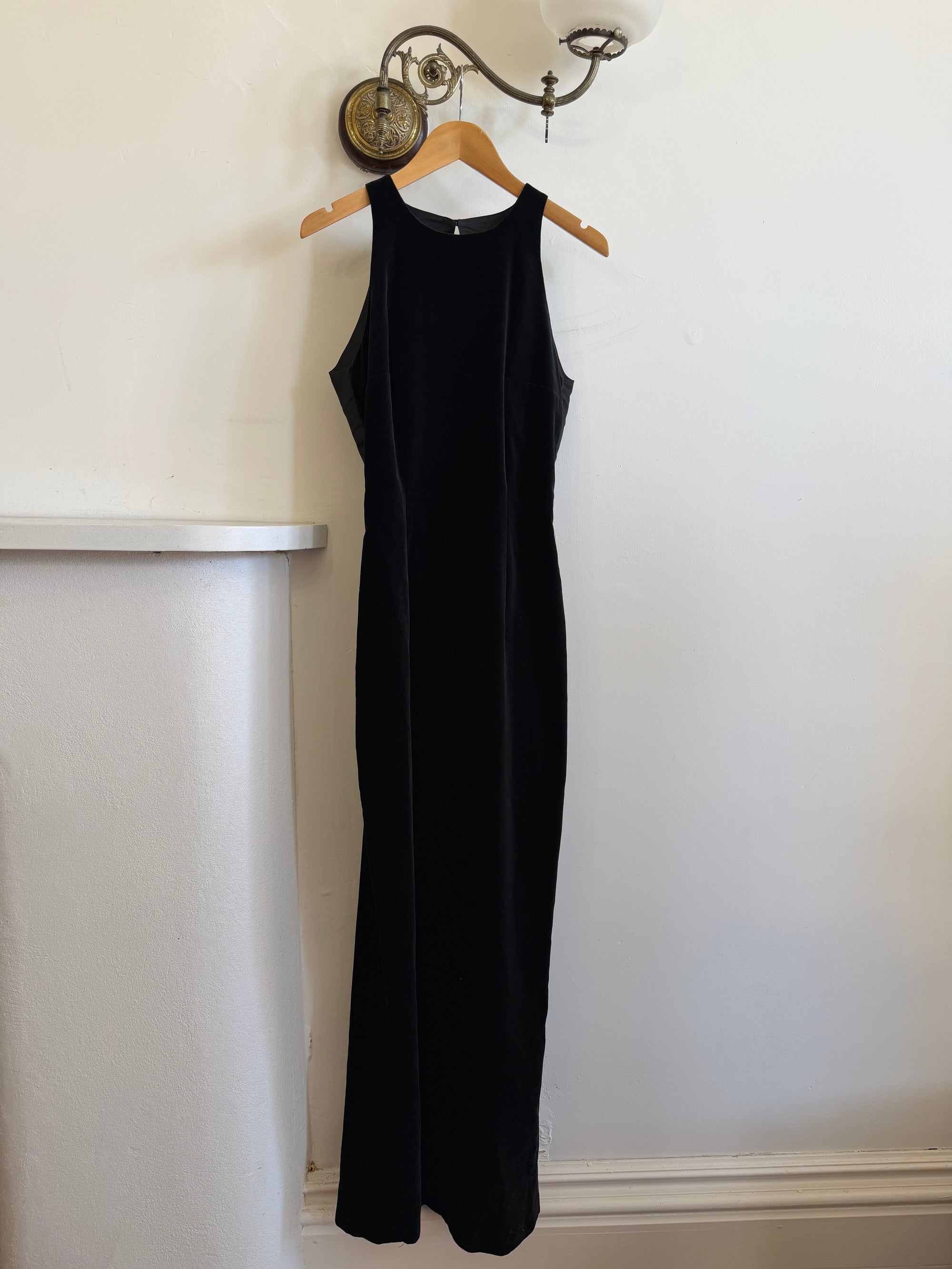 Vintage 90s Velvet Open Back Minimalist Maxi Dress