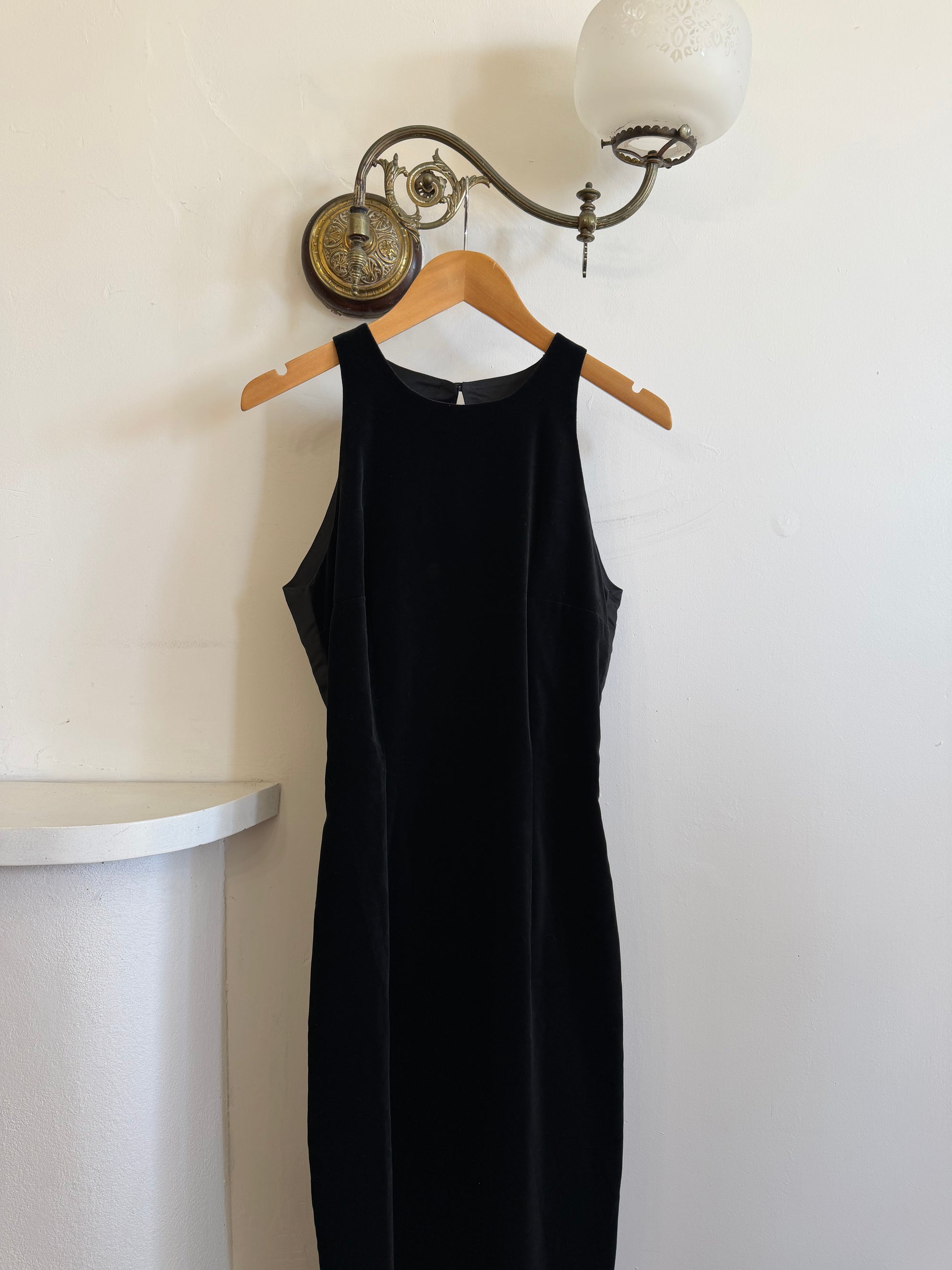 Vintage 90s Velvet Open Back Minimalist Maxi Dress