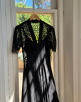 Vintage 40s Guipure Lace Short Sleeved Gown Noir