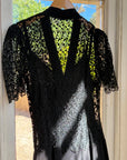 Vintage 40s Guipure Lace Short Sleeved Gown Noir