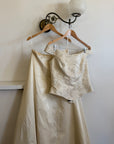 Vintage 90s Italian Embroidered Off Shoulder Two-Piece Bridal Set Fawn