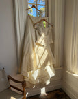 Vintage 90s Italian Embroidered Off Shoulder Two-Piece Bridal Set Fawn