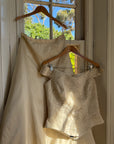 Vintage 90s Italian Embroidered Off Shoulder Two-Piece Bridal Set Fawn