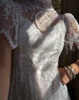 Vintage 70s Prairie Lace Micro Mini Bridal Dress