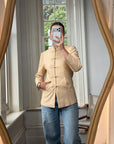Vintage 90s Cream Leather Mandarin Collar Jacket