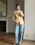 Vintage 90s Cream Leather Mandarin Collar Jacket