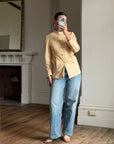 Vintage 90s Cream Leather Mandarin Collar Jacket