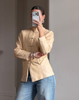 Vintage 90s Cream Leather Mandarin Collar Jacket