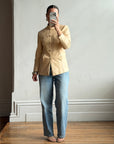 Vintage 90s Cream Leather Mandarin Collar Jacket