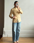 Vintage 90s Cream Leather Mandarin Collar Jacket