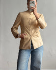 Vintage 90s Cream Leather Mandarin Collar Jacket