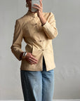 Vintage 90s Cream Leather Mandarin Collar Jacket