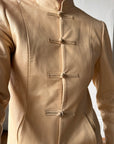 Vintage 90s Cream Leather Mandarin Collar Jacket
