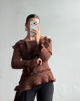 Vintage 90s Chunky Knit Fairy Top with Flowers Rust
