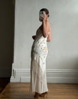 Vintage 90s Pure Silk Embroidered Fringe Maxi Dress Ivory