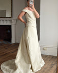 Vintage 90s Italian Embroidered Off Shoulder Two-Piece Bridal Set Fawn