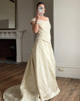 Vintage 90s Italian Embroidered Off Shoulder Two-Piece Bridal Set Fawn