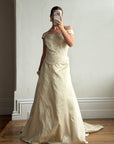 Vintage 90s Italian Embroidered Off Shoulder Two-Piece Bridal Set Fawn