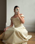 Vintage 90s Italian Embroidered Off Shoulder Two-Piece Bridal Set Fawn