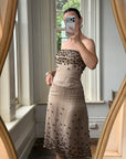 Vintage Y2K Mocha Silk Organza Set With 3D Floral Applique