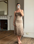 Vintage Y2K Mocha Silk Organza Set With 3D Floral Applique