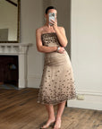 Vintage Y2K Mocha Silk Organza Set With 3D Floral Applique
