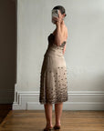 Vintage Y2K Mocha Silk Organza Set With 3D Floral Applique