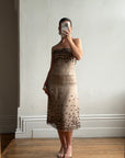 Vintage Y2K Mocha Silk Organza Set With 3D Floral Applique
